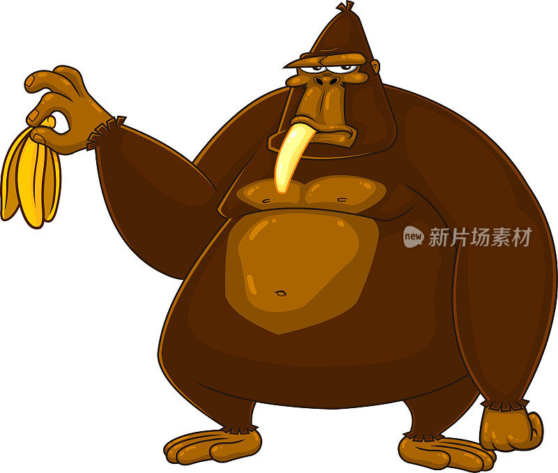 Grumpy Gorilla Cartoon Character Is Holding A Banana